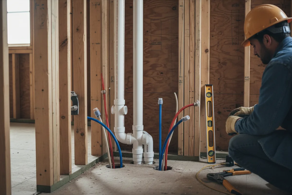 Drain and supply rough-in during Sump Pump Repair in Coppell